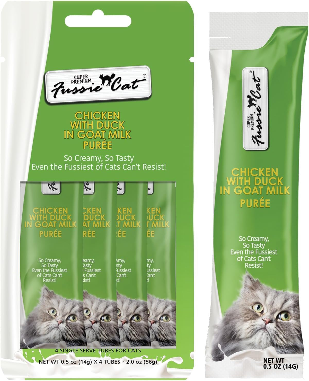 fussie-cat-premium-tuna-with-salmon-in-goat-milk-puree-lickable-cat-treats-0-5oz-pouch-pack-of-4