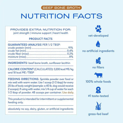 Native Pet Bone Broth for Dogs - Made with Real Beef Bone Broth, Dog Food Toppers for Picky Eaters - Provides Extra Hydration & Nutrition for Joint Strength, Immunity & Heart Health-48 Scoops4