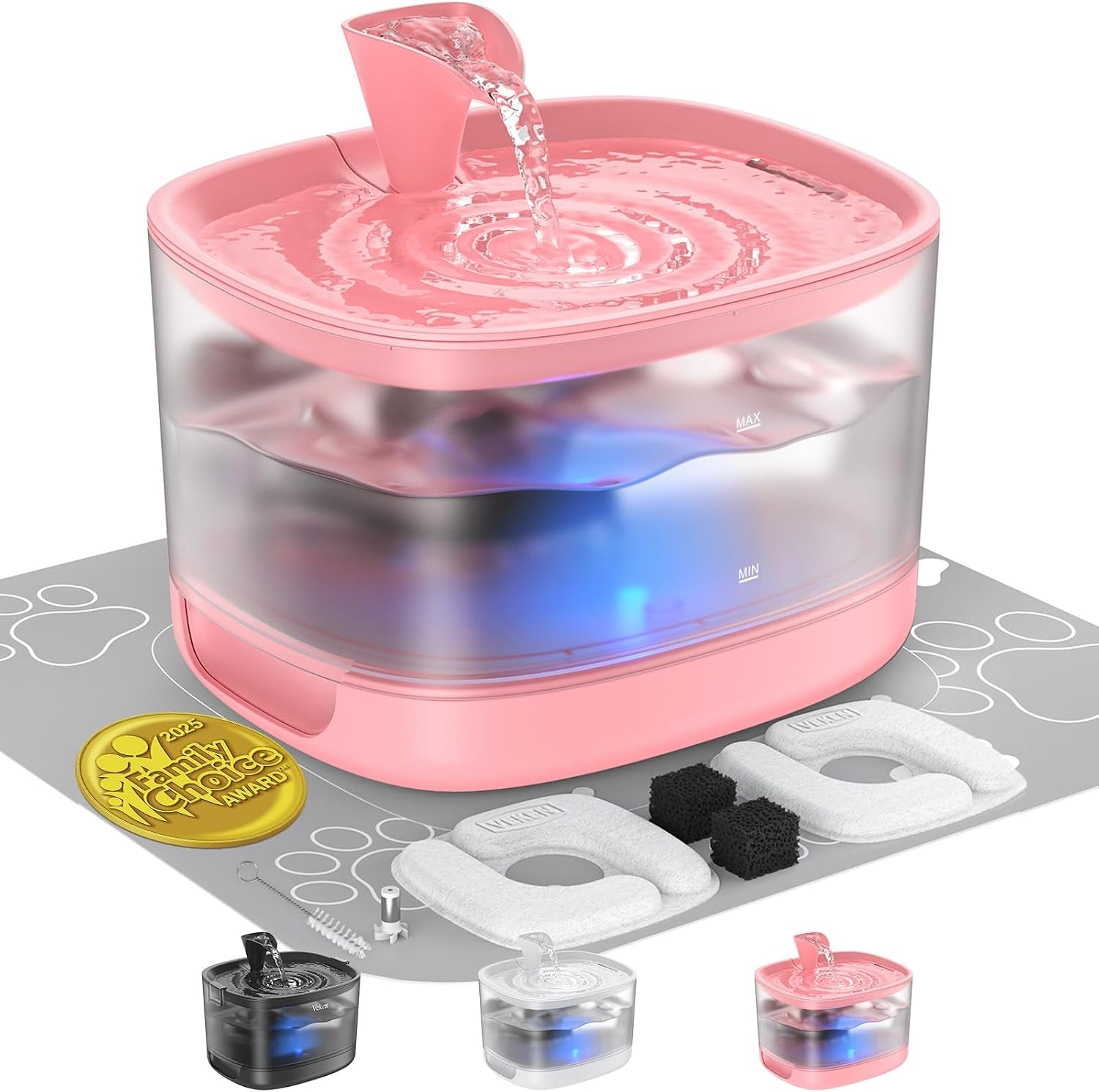 veken-85oz-2-5l-cat-water-fountain-with-detachable-tank-secure-clips-easy-to-clean-assemble-quiet-operation-led-light-pet-drinking-dispenser-gifts-cats-dogs-and-small-pets-black