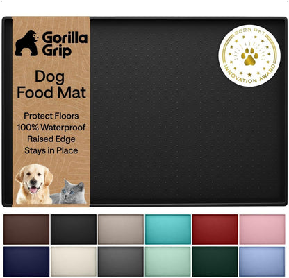 GORILLA GRIP 100% Waterproof Raised Edge BPA Free Silicone Pet Feeding Mat, Dog Cat Food Mats Contain Spills Protects Floors, Placemats for Cats and Dogs Water Bowl, 18.5X11.5, Gray18