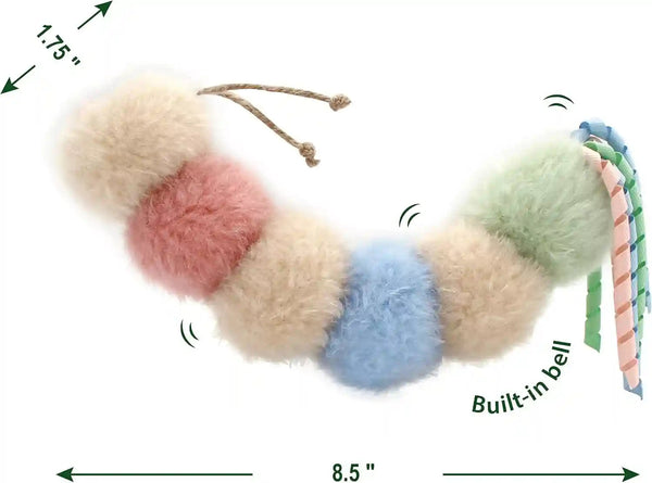 Jumpaws Interactive Natural Catnip Kicker, with Rattle and Ribbon, Bite Resistant, for All Ages Indoor Cat, Soft Caterpillar Kicker, Fluffy Kitten Toy4