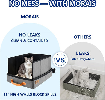 MORAIS Portable Travel Litter Box for Cats, 17.7"×13.5"×11" Collapsible Cat Litter Box with Lid, Leak-Proof Cat Litter Pan for Car Hotel Airplane, Waterproof & Easy to Carry- Gray6