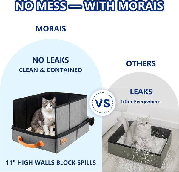 MORAIS Portable Travel Litter Box for Cats, 17.7"×13.5"×11" Collapsible Cat Litter Box with Lid, Leak-Proof Cat Litter Pan for Car Hotel Airplane, Waterproof & Easy to Carry- Gray6