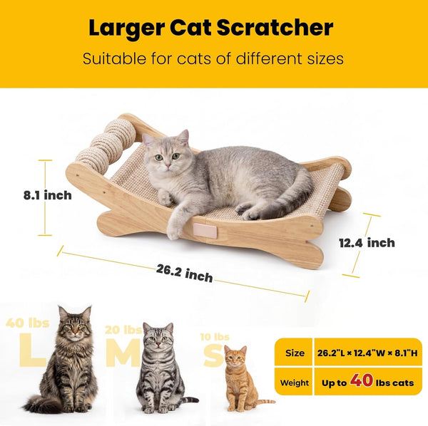 Sisal Cat Scratchers for Indoor Cats - 26.2" Large Cat Scratching Board, Wooden Cat Bed with Scratch Pad, Modern Cat Furniture for Lounging/Sofa Protector6