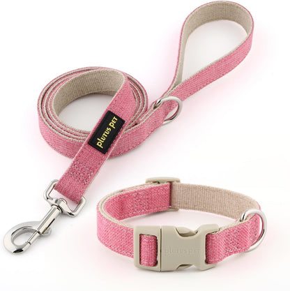 Plutus Pet Cotton Hemp Dog Collar and Leash Set, Adjustable Collar for Small, Medium, and Large Dogs, Heavy Duty and Soft on Skin, Lavender, S8