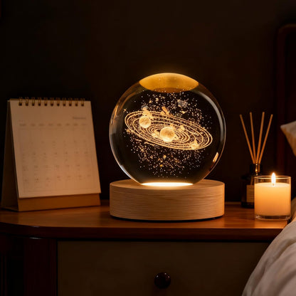 3D Solar System Crystal Ball, 2.4In Universe Gifts Decorative Quartz Glass Ball, Space Laser Engraved Model Astronomy Decor, Physics Display Sculpture Home Decor Crafts for Friends Mom Women Boys5
