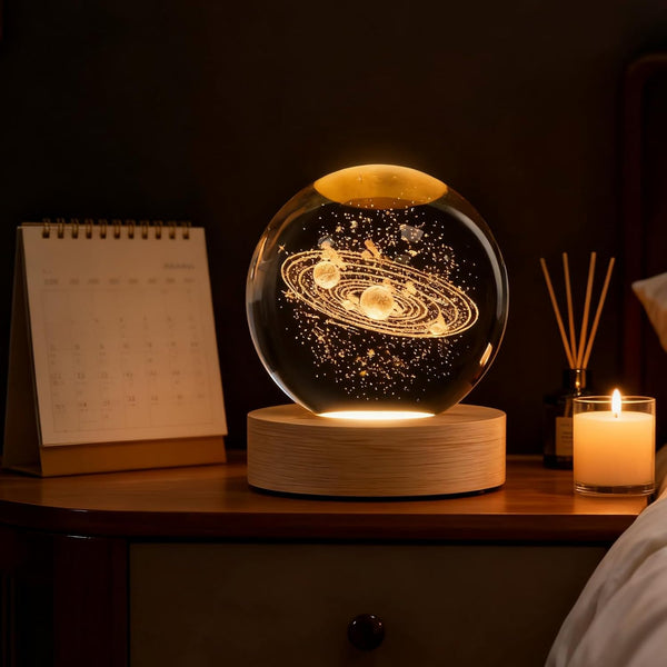 3D Solar System Crystal Ball, 2.4In Universe Gifts Decorative Quartz Glass Ball, Space Laser Engraved Model Astronomy Decor, Physics Display Sculpture Home Decor Crafts for Friends Mom Women Boys5