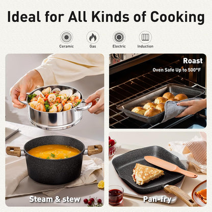 30 Pcs Pots and Pans Set Non Stick, Granite Induction Cookware | Compatible with All Cooktops, 100% PFOA, PFOS, and Toxin-Free, Even Heat Distribution7