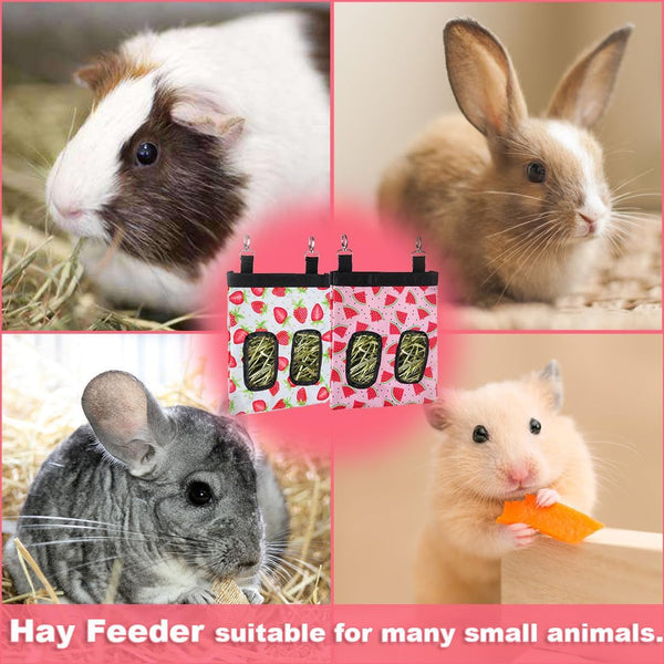 DZWLKJ Guinea Pig Hay Feeder, 2 Pack, 11 X 9 X 1 Inches, Rabbit Hay Feeder Bag, Stainless Steel, 600D Oxford, Watermelon and Strawberry7