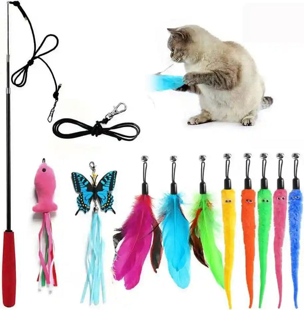 Cat Wand Toys Interactive Kitten Toys for Indoor Cats-2Pcs | Colorful Teaser Wand String for Exercise Kitten Stick Kitty Rope Toy Rainbow Ribbon Cat Charmer9
