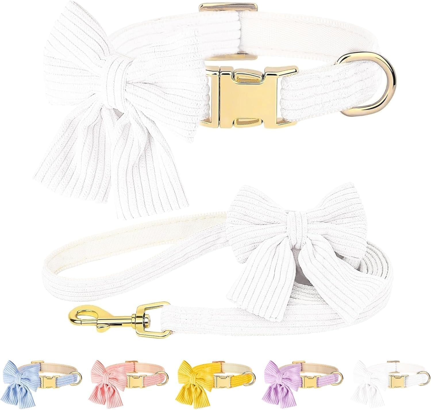 dog-collar-and-leash-set-with-bowtie-soft-cute-puppy-collar-cotton-puppy-collar-with-adjustable-metal-buckle-for-small-medium-dog-pink-size-s-neck-10-16