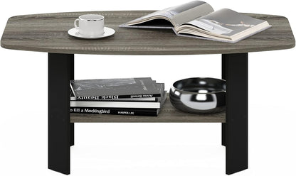 Simple Design Coffee Table, French Oak Grey/Black | Small Side Table Wih Open Shelf, Tabletop with Soft Edges, for Living Room, Home Office,4