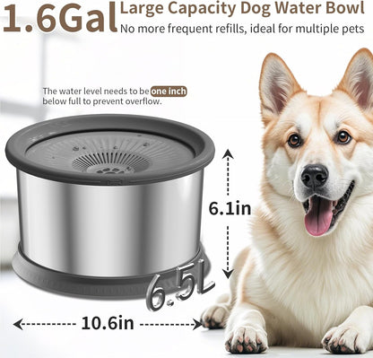 6.5L Dog Water Bowl No Spill 1.6 Gallon Stainless Steel Water Bowl for Dogs 220Oz Large Capacity No Splash Slow Drinking Feeder with Anti-Slip Mat for Messy Drinkers 6.5L+2 Filters2