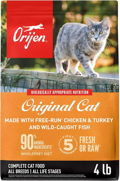 ORIJEN Grain Free WHOLEPREY Dry Cat Food Original Recipe 4Lb. Bag | 90% Animal Ingredients, Freeze Dried, Fresh or Raw Ingredients, High Protein, Heart Health, Free-Run Poultry1