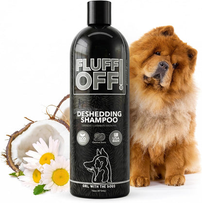 Fluff Off! by Girl with the Dogs, Natural Deshedding Dog & Cat Shampoo, 16 Oz, Made in USA, 8 Wks+1