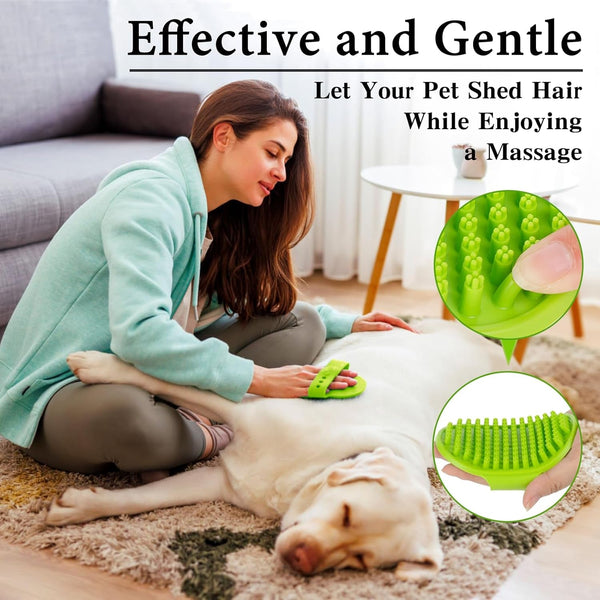 2PCS Dog Bath Brush Set | Adjustable Handle Dog Scrubber for Shampooing, Deshedding & Massaging, Suitable for Pets | Curry Comb & Shampo Brush for Dogs Cats and Horses (Green Blue)3