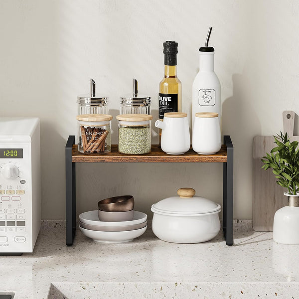 Countertop Shelf Organizer, Cupboard Stand Spice Rack, Retro Style Cabinet Shelf for Pantry, Kitchen, Bathroom, Reading Room, Bedroom to save Space (7.8" D X 15.7" W X 9.4" H, Rustic Brown)5