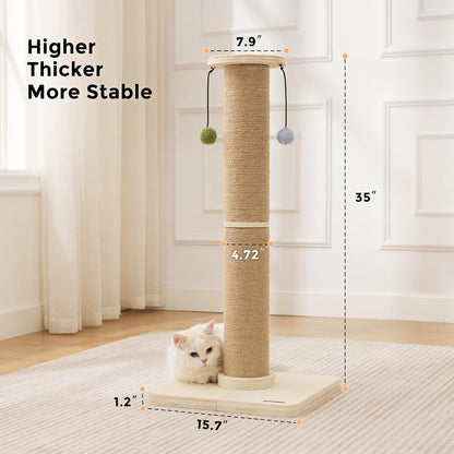 ZOMISIA 35'' Tall Cat Scratching Post for Indoor Cats Adults | 4.7'' Large Scratch Post, Thicken Wooden Base, Sisal Scratcher Top & Dangling Balls, Super Sturdy4