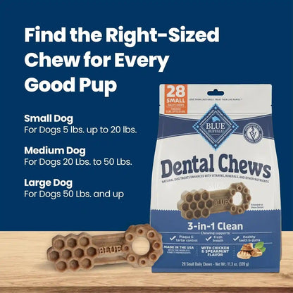 Blue Buffalo Natural Dental Chews for Small Dogs 5-20 Lbs., Chicken & Spearmint, Daily Teeth Cleaning Dog Treats, Enhanced with Vitamins & Minerals, 11.3-Oz. Bag (28 Treat Count)4