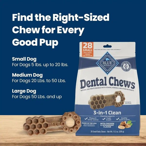 Blue Buffalo Natural Dental Chews for Small Dogs 5-20 Lbs., Chicken & Spearmint, Daily Teeth Cleaning Dog Treats, Enhanced with Vitamins & Minerals, 11.3-Oz. Bag (28 Treat Count)4