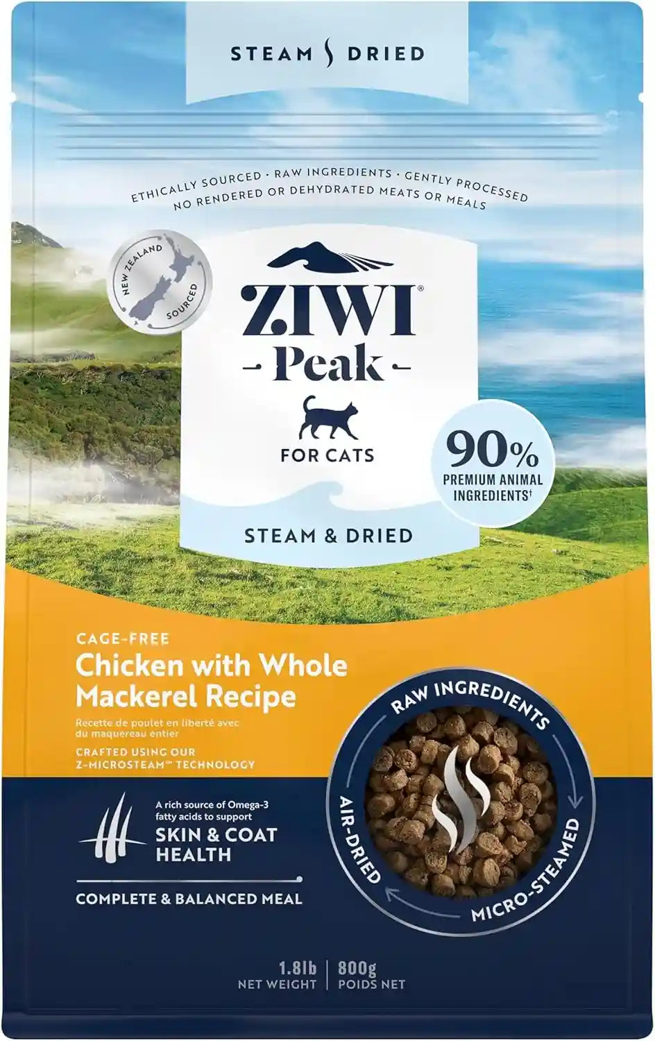 ziwi-peak-steam-dried-cat-food-cage-free-chicken-w-whole-mackerel-high-protein-skin-coat-health-low-carb-for-all-life-stages-28-8oz