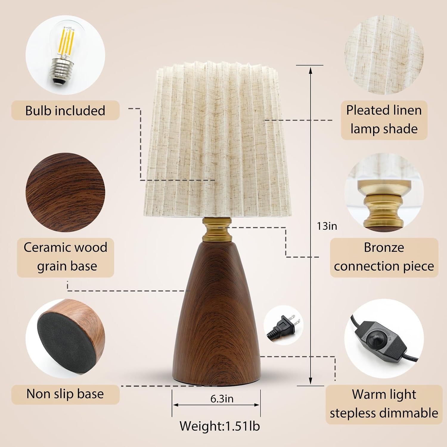 small-pleated-table-lamp-for-bedroom-bedside-lamps-for-nightstand-dimmable-desk-lamp-ceramic-wood-grain-base-round-flaxen-fabric-shade-for-living-room-kids-room-led-bulb-includedart-deco