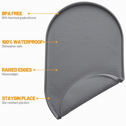 Hubulk 100% Waterproof Silicone Pet Feeding Mat with Raised Edge for Food and Water, Dog Bowl Mats, Cat Bowls Placemat with High Lip Protects Floor for Cats and Dogs (Gray, 19" L X 12" W)2