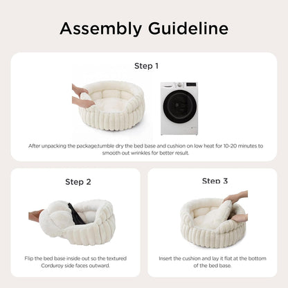 Bedsure Comfyfleece™ Washable Cute Large Cat Bed,Soft round Puppy Bed,23In | Cozy Fluffy Plush Small Dog Bed,Donut Corduroy Cuddler Pet Beds for Indoor Big Cats,Anti-Slip Bottom,Up to 20 Lbs,Cream6