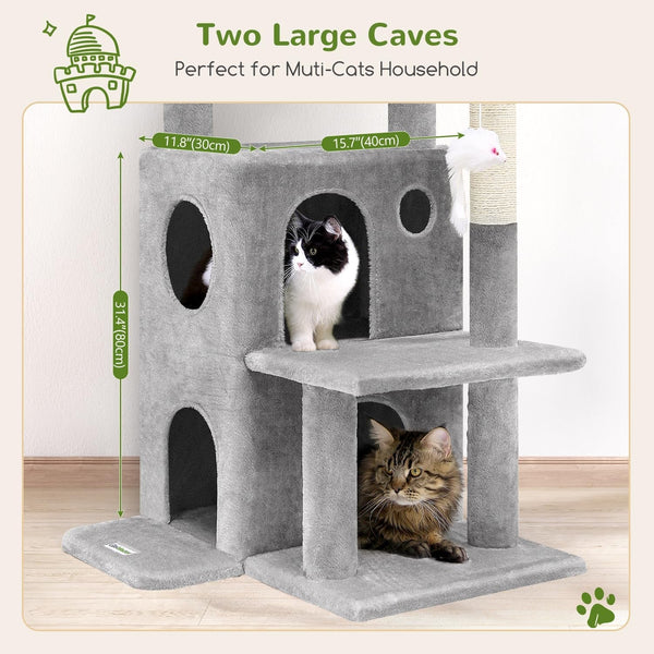 Globlazer Cat Tree Tower for Indoor Cats, 50-Inch Adult Cat Tree House for Large Adult Cats with Steps, Scratching Post, 2 Cat Caves, Dangling Toys, FC50, Light Grey4