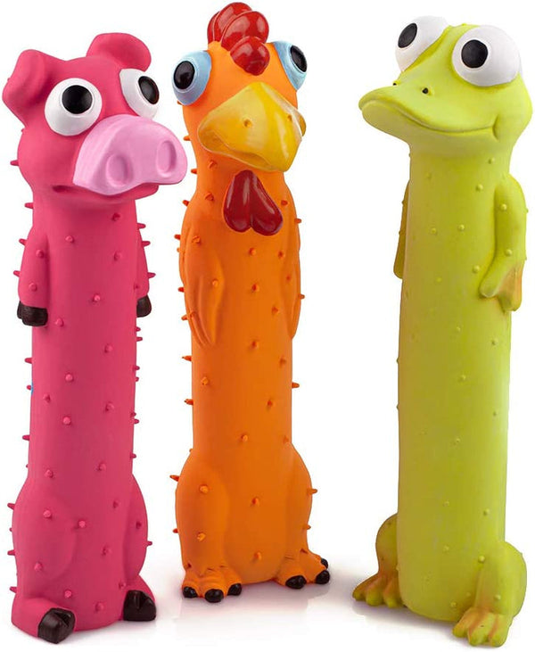CHIWAVA 3PCS 9" Squeaky Latex Dog Toy Standing Stick Animal for Medium Dogs | Puppy Fetch Interactive Play for Small Medium Dog,Indoor & Outdoor Training Toys,Assorted Colors1