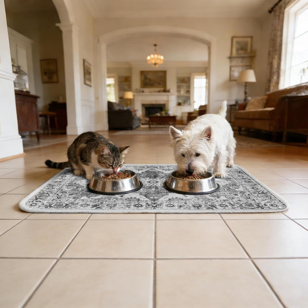 PUPTECK Dog Food Mat, Absorbent Pet Feeding Bowl Mat, Non-Slip Dog Mat for Food and Water, Quick Dry No Stains Cat Placemats Pet Supplies for Messy Drinkers, Grey 12"X20"8