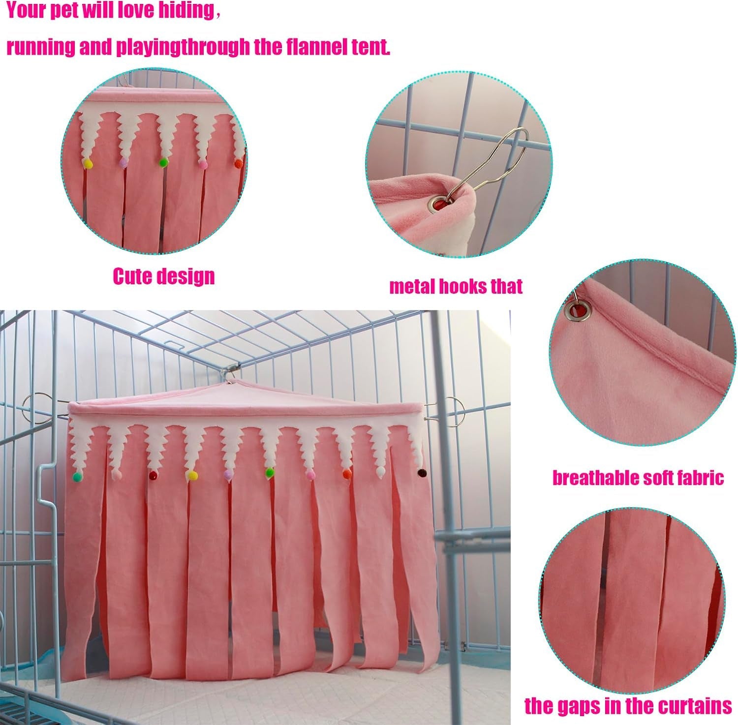 guinea-pig-hideout-pets-forest-cage-corner-hideout-cage-accessories-for-guinea-pig-bunny-chinchilla-hamster-rabbit-and-other-small-pets-no-metal-fences-pink-medium