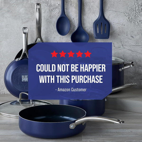 2 Piece Nonstick Frying Pan Set, 9.5” & 11" Skillets, Pfas-Free Ceramic, Dishwasher & Oven Safe, Stainless Steel Handle, Durable Metal Utensil Safe, Egg & Omelet Pans, Blue | 9.5" X 11" Skillets, Pfas-Free Ceramic Nonstick, Dishwasher & Oven Safe, Stay Cool Handle, Durable Metal Utensil Safe10