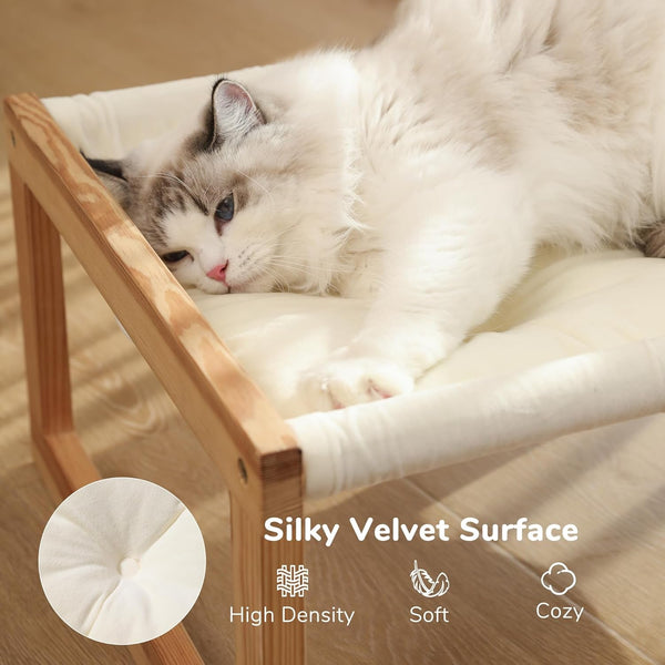 FUKUMARU Large Cat Hammock, Raised Dog Bed for Indoor and Outdoor, Washable | 21" Wooden Pet Beds, Cozy Velvet Cat Couch, Elevated Pet Sofa for Puppy, Bunny and Small Animal2