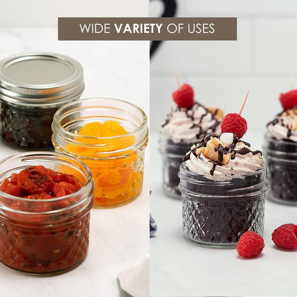 Wide Mouth Quilted Crystal Jelly Jars with Lids and Bands, Used for Canning, Pickling, Juice, Jam, Jelly, Quarter Pint Size (4 Ounce (Pack of 6))6
