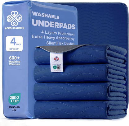 Accompagner Incontinence Bed Pads Washable Waterproof, Ultra-Absorbent Reusable Underpads for Diaper Changing, Nursing, Bedridden, Adults, Seniors, Kids and Dogs (Blue, 24"X24"(Pack of 6))33