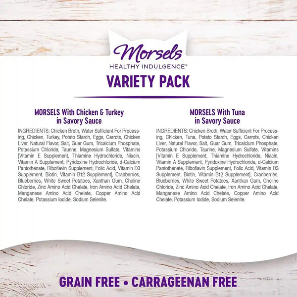 Wellness Healthy Indulgence Morsels Variety Pack Adult Wet Cat Food, Natural, Protein Rich, Grain Free, 2 Flavors, 3 Oz, Pack of 8 Pouches6