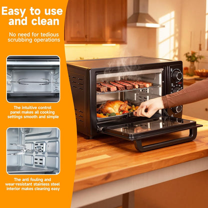 34QT 32L Convection Toaster Oven, 1500W Countertop Electric Oven Rotisserie Dehydrate Function with 60 Minute Timer, Fits 12" Pizza Large Capacity Kitchen Oven (Black)3