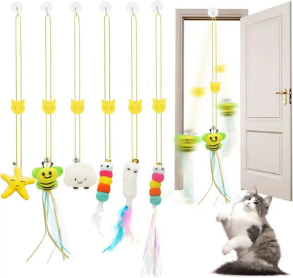JIARON 6 PCS Interactive Cat Feather Toys, Indoor Hanging Retractable Cat Toy, Self Play Toys Make Fun Excecise1