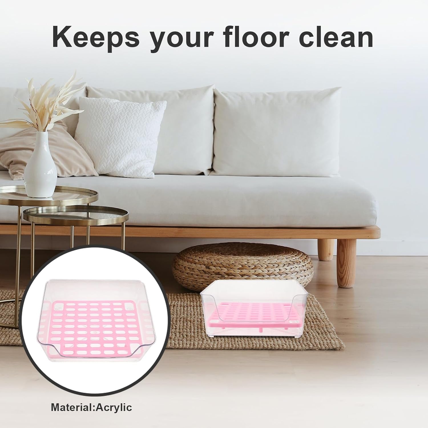 beaupretty-acrylic-high-sided-cat-litter-box-with-splash-guard-medium-pink-kitten-litter-pan-potty-for-indoor-cats-portable-pet-toilet-for-supply-and-housebreaking