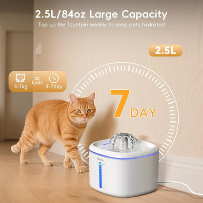 2.5L/84Oz Cat Water Fountain, Ultra Quiet Pump & LED Blue Light | Pet Water Fountain with Ultra Quiet Low-Water Auto Shutoff Pump& LED Blue Light - for Pets Small Animals & 3 Filters2