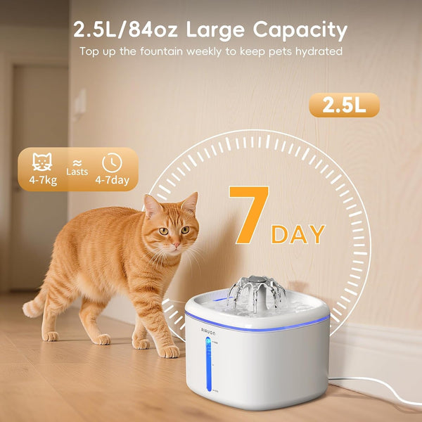 2.5L/84Oz Cat Water Fountain, Ultra Quiet Pump & LED Blue Light | Pet Water Fountain with Ultra Quiet Low-Water Auto Shutoff Pump& LED Blue Light - for Pets Small Animals & 3 Filters2