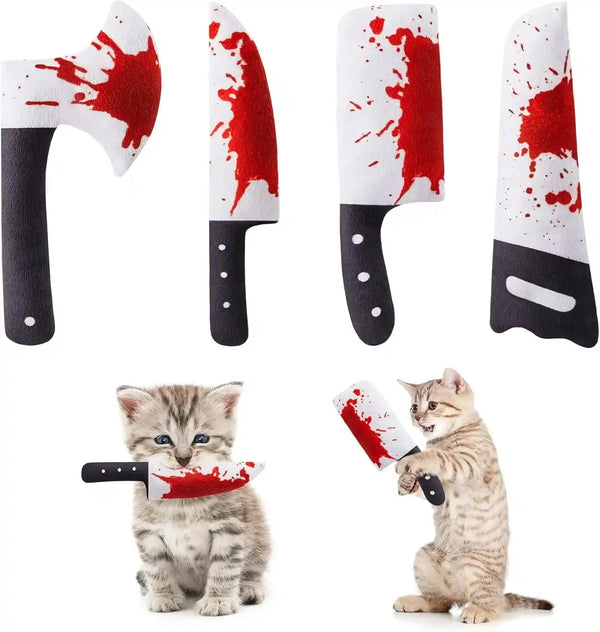 Potaroma 4Pcs Cat Toys, Horror Halloween Knife-Shaped Kitten Catnip Crinkly Sound Toys, Indoor Exercise for All Cat Breeds 6.5 Inches | Crinkly Sound Toys, Indoor Exercise for All Cat Breeds 6.5 Inches1