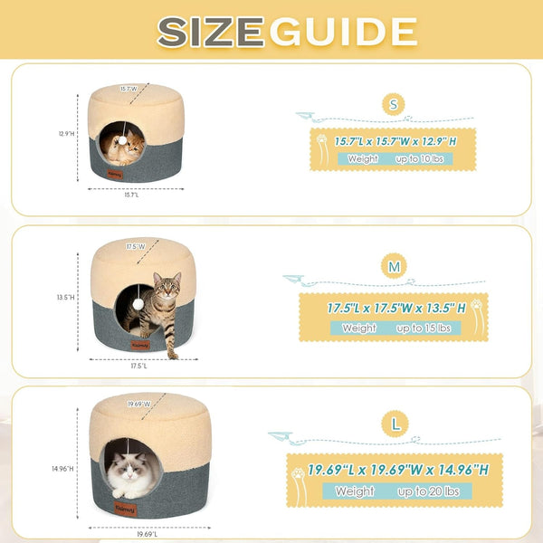 2-In-1 Foldable Cat Bed for Indoor Cats, Cat Cave & Sofa Bed | 15.7"D X 13"H, Reversible Plush & Linen Cushion,Enclosed Cat Bed, Hanging Cat Toys, Non-Slip, Small Cat House, Grey6
