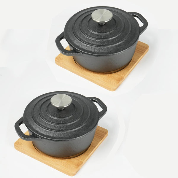 Cast Iron Pre Seasoned Mini Cast Iron Bread Bowl Dutch Oven Set of 2 Black1