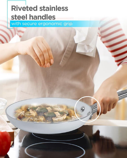 BLACK+DECKER 9-Piece Ceramic White Aluminum Cookware Set, BDK140W | Pots and Pans Set with Ceramic Non-Stick Coating, Kitchen Set with Stainless Steel Handles, Flat Aluminum Lids, Oven Safe4