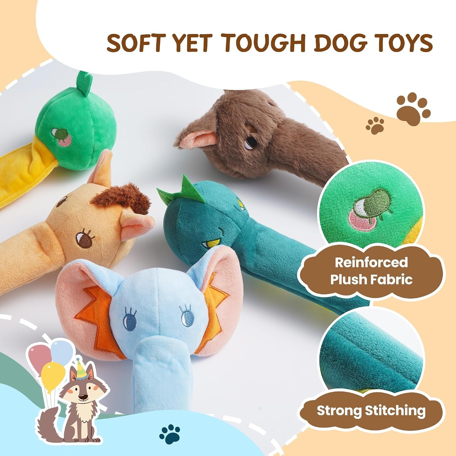 nocciola-dog-squeak-toys-5pcs-dog-toys-to-keep-them-busy-for-aggressive-chewers-hide-and-seek-crinkle-dog-toy-for-large-dogs-long-face-wild-animals-playground-series