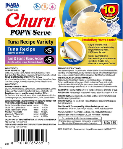 INABA Churu Pop'N Serve Lickable Cat Treats, Tuna Variety, 10Ct | Immune Support, 90% Moisture, 16 Calories, Soft Jelly, Easy-Serve Cup, Grain-Free, 10 X 1.2 Oz Cups7
