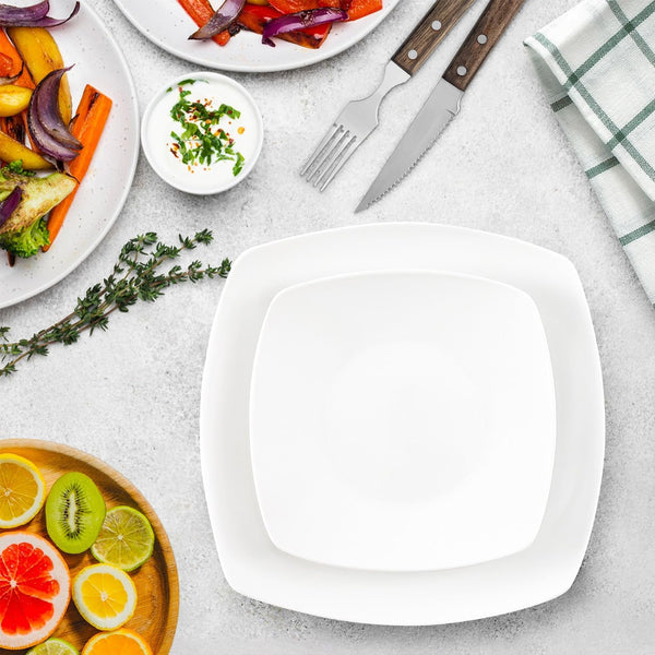 Luna Plates and Bowls Sets, 16 Piece Modern Porcelain Dish Set for 4, Chip and Scratch Resistant Square Dinnerware Set, Microwave and Dishwasher Safe, Pearl White7