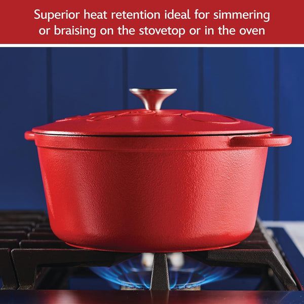 Disney Bon Voyage Pre-Seasoned Cast Iron Dutch Oven/Casserole Pan with Lid, Suitable for All Stovetops, Including Induction, 4.75 Quart - Red9
